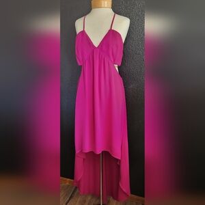 Express Magenta Cut Out High Low Dress